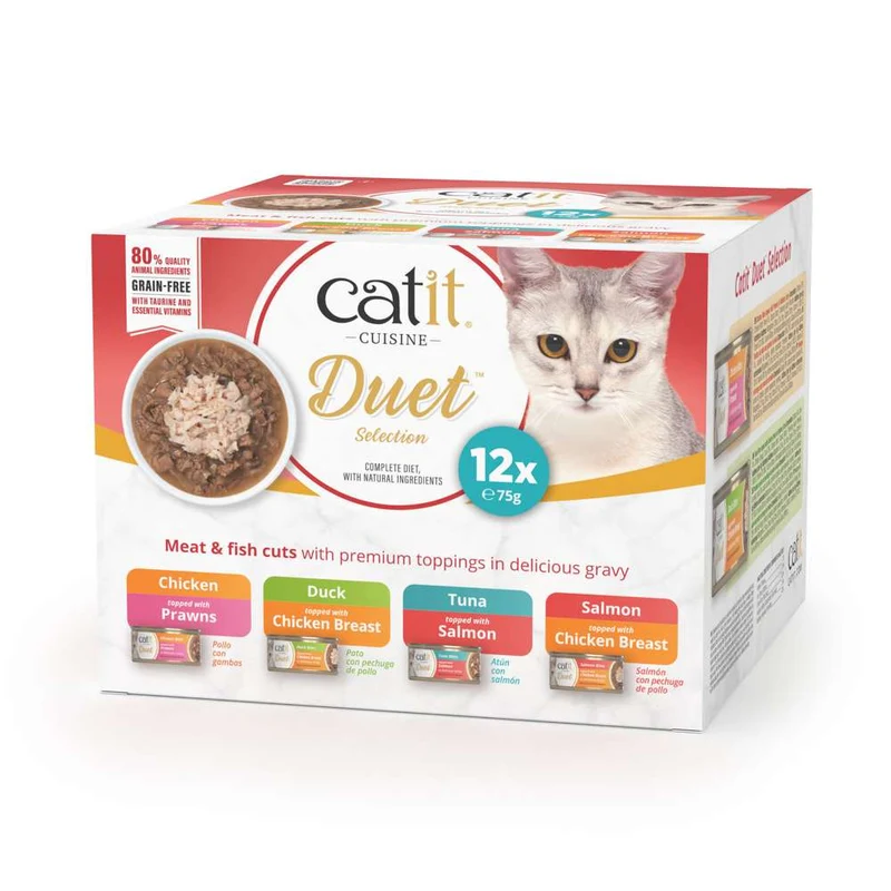 Catit Cuisine Duet Pack Variado 12x75g - Comida Húmeda Premium Sin Cereales
