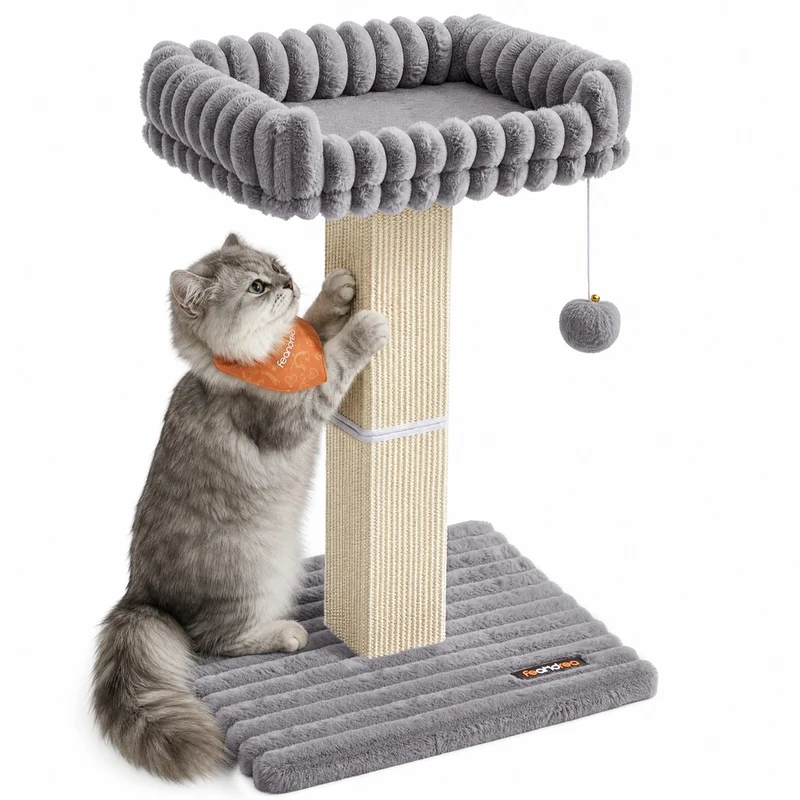 Árbol rascador para gatos con felpa y columna de sisal