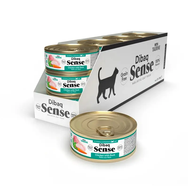 Dibaq Sense Comida Húmeda Gatos Pollo Con Pato, 12 x 70 gr