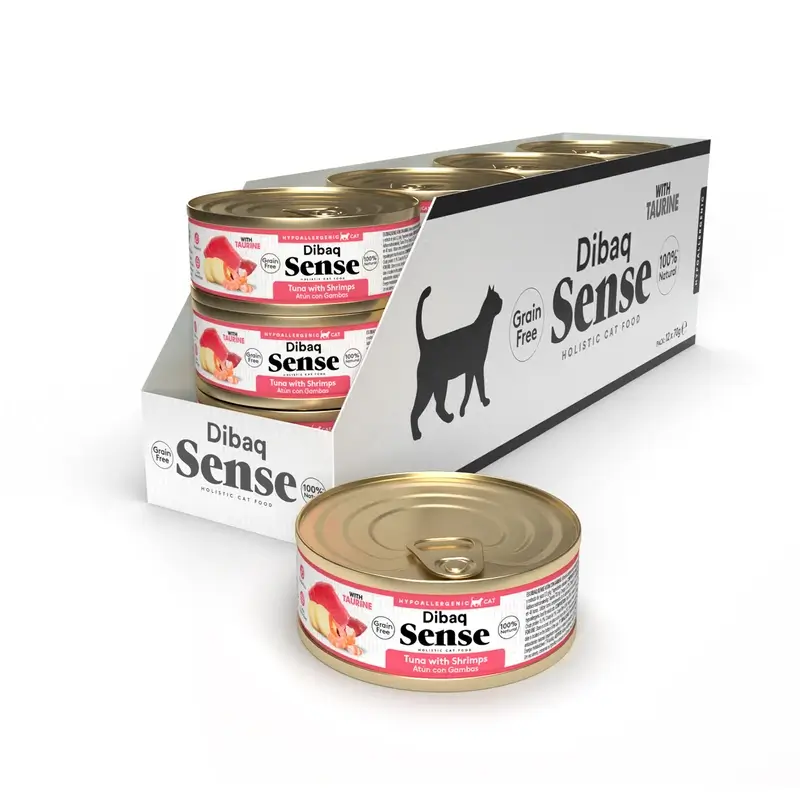 Dibaq Sense Comida Húmeda Gatos Atún Con Gambas, 12 x 70 gr