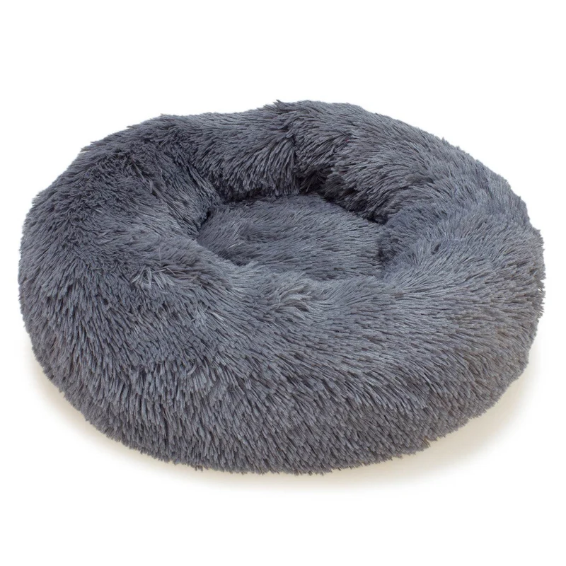 Cama redonda suave gris oscuro