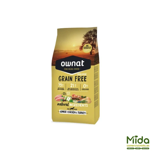 Pienso OWNAT Grain Free Prime Junior Pollo & Pavo para Cachorros