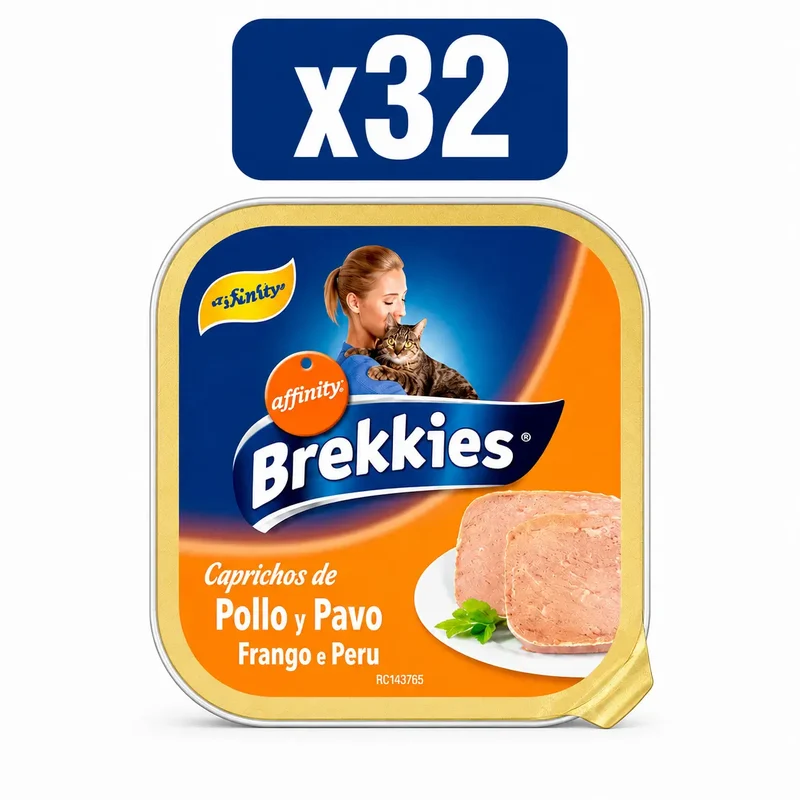Brekkies Tarrina Gato Pavo y Pollo, 100 gr, pack 32