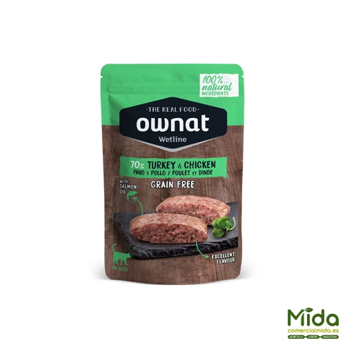 Alimento Húmedo OWNAT Wetline Pouch Turkey & Chicken para Gatos