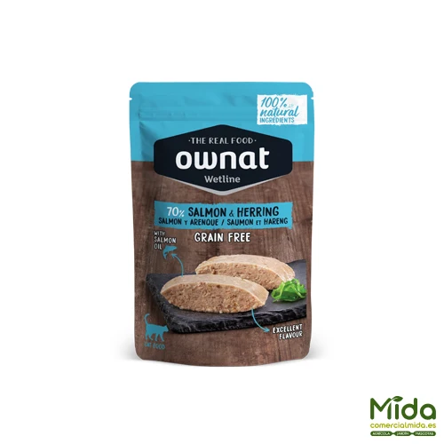 Alimento Húmedo OWNAT Wetline Pouch Salmon & Herring para Gatos