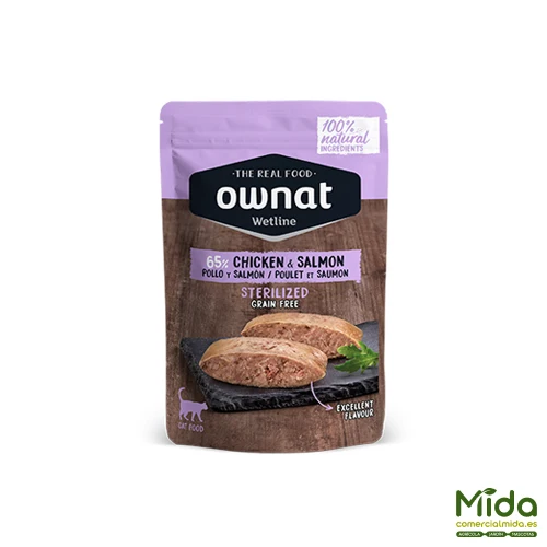 Alimento Húmedo OWNAT Wetline Pouch Sterilized Chicken & Salmon para Gatos