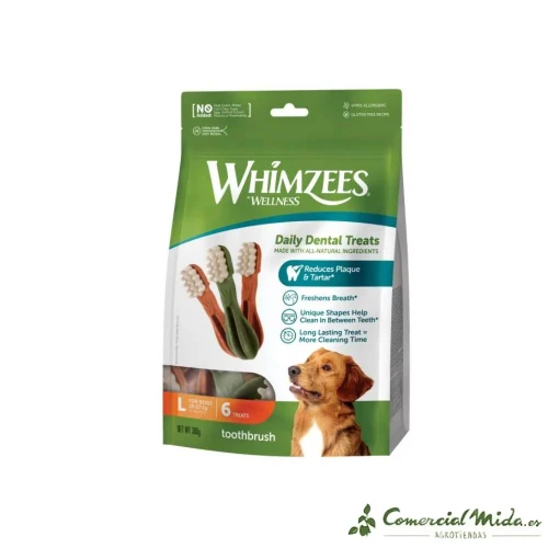SNACKS WHIMZEES BAG TOOTHBRUSH L Snacks Dental para Perros Grandes 6UDS