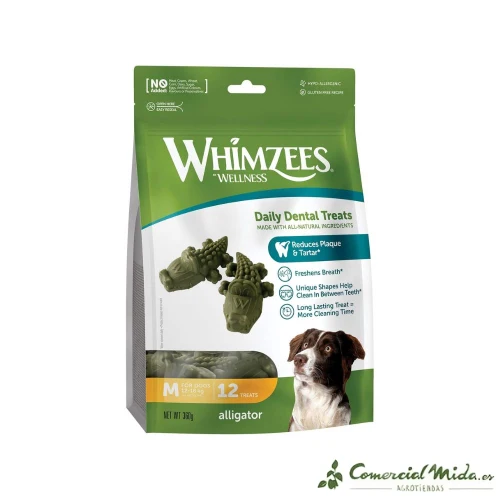 SNACKS WHIMZEES BAG ALLIGATOR M Snacks Dental para Perros Pequeños 12UDS
