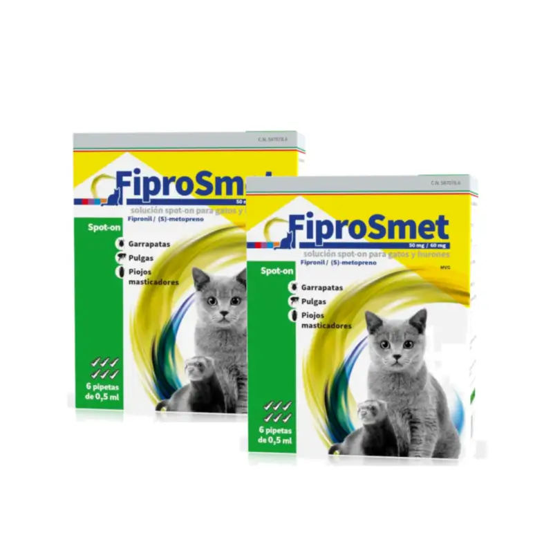 Fiprosmet Gatos y Hurones Pack 2 x 6 Pipetas de 0,5 ml