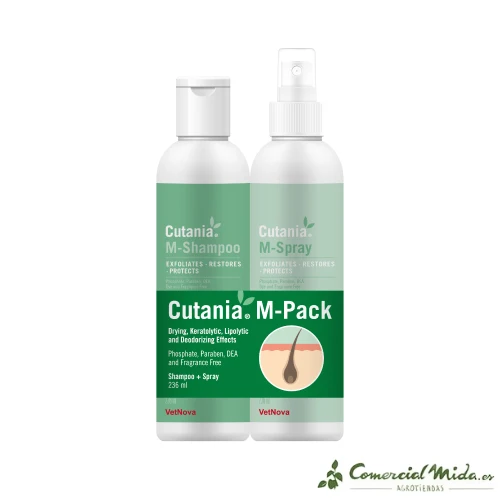 VETNOVA CUTANIA M-Pack Champú Dermatológico + Solución Dermatológica para Perros y Gatos