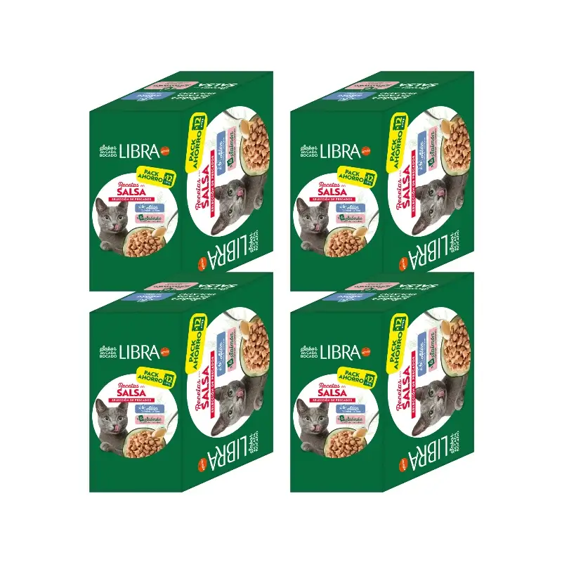 Libra Comida Húmeda Para Gatos, Con Salmón Y Atún, Flowpack, 4 x 1,02 kg