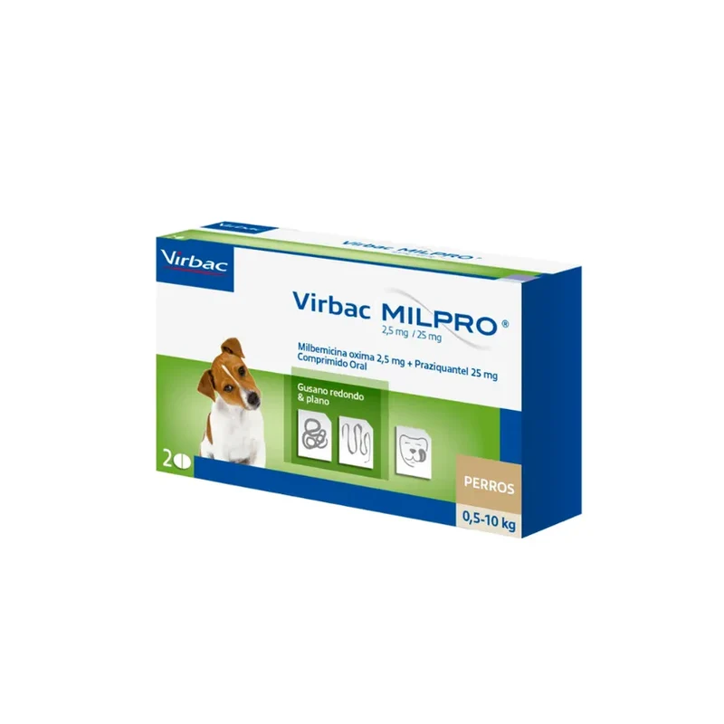 Virbac MILPRO Perros 0,5 a 10 Kg 2,5 Mg / 25 Mg x 2 Comp