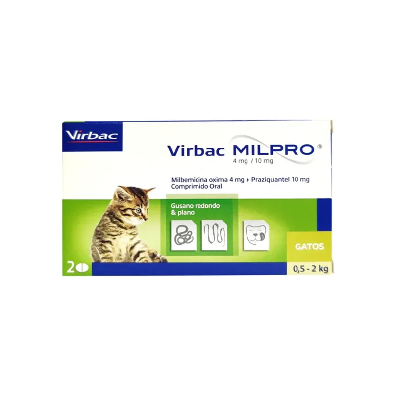 Virbac MILPRO Gatos 0,5 a 2 kg 4 mg / 10 mg 2 Comp