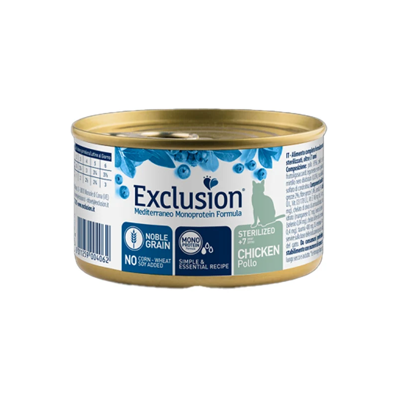LATA EXCLUSION MEDITERRANEO GATO ESTERILIZADO +7 POLLO 85 GR