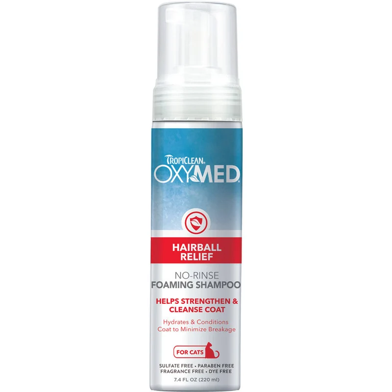 TROPICLEAN OXYMED WATERLESS HAIRBALL RELIEF SHAMPOO GATO 220ML
