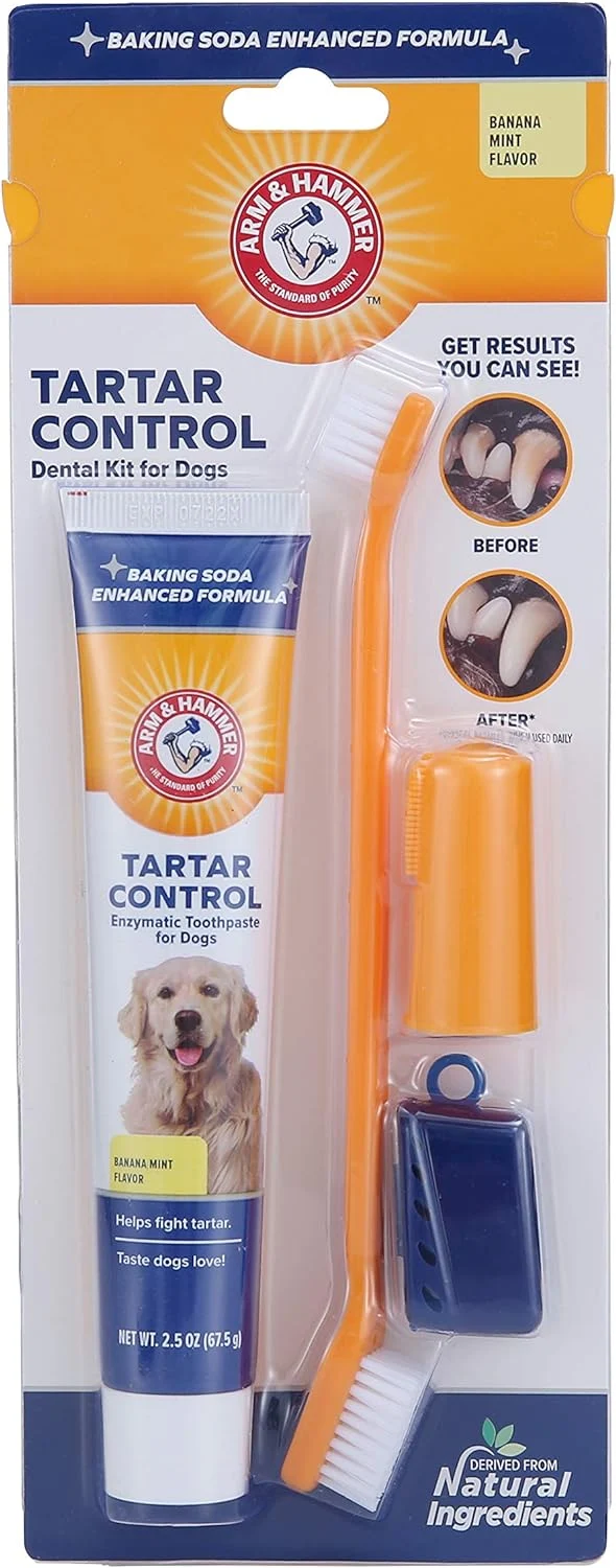 Arm & Hammer Kit Pasta Dental para Perro, Elimina Sarro y Mal Aliento, Sabor Plátano con Menta 3pzas