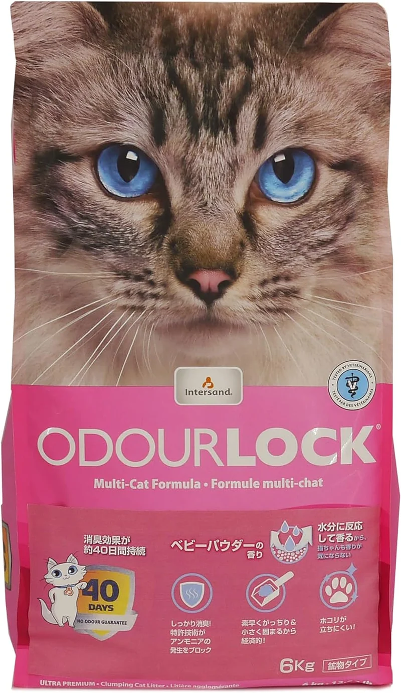 Intersand Arena aglutinante de arcilla Odour Lock aroma talco de bebé para gato