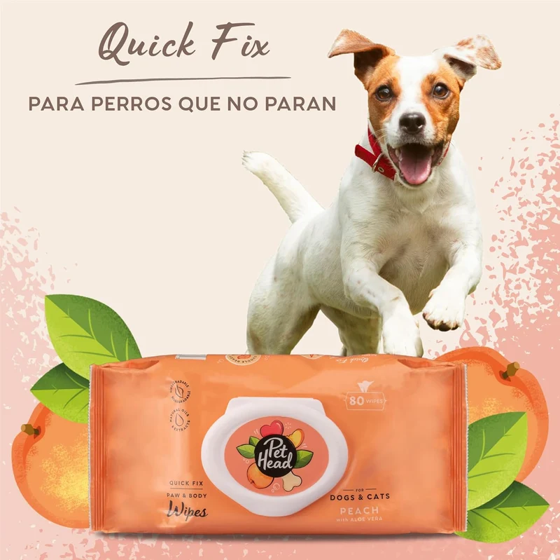 Pet Head, Toallas Hipoalergénicas Quick Fix Durazno con Aloe Vera Para Perro y Gato