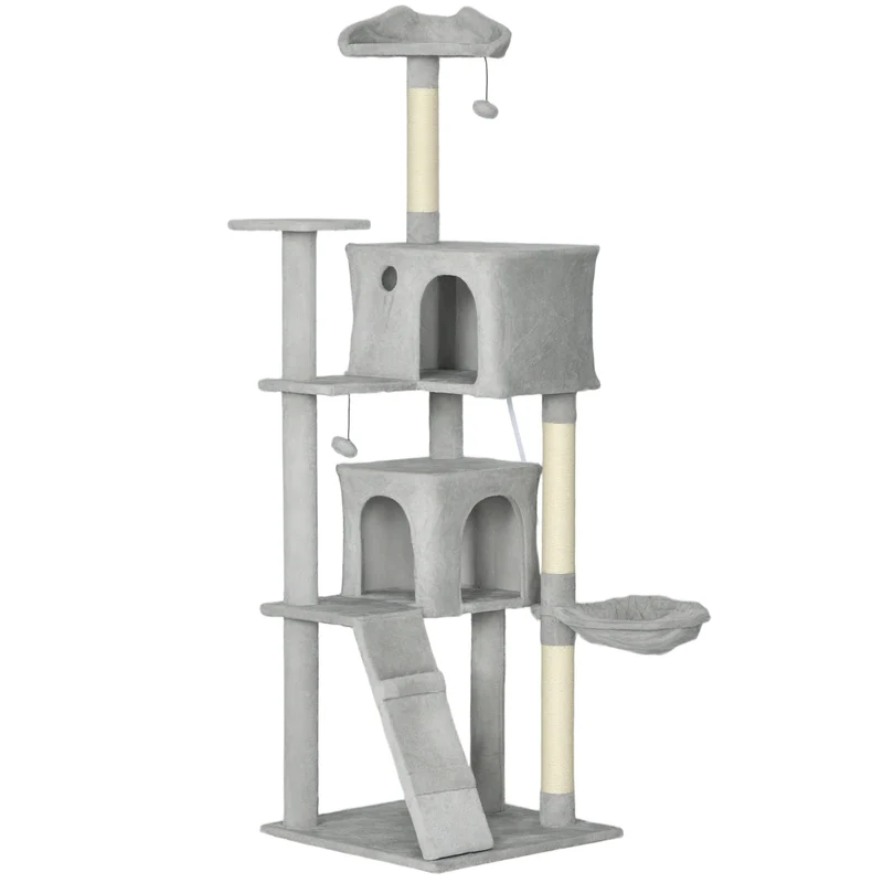 Pawhut Árbol Rascador Para Gatos 180 Cm Con Múltiples Plataformas Gris Claro