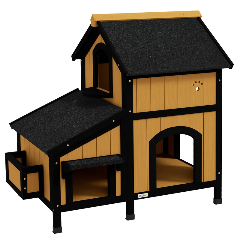 Pawhut Caseta Para Gatos De Madera Con Macetero 96x65x85,5 Cm Natural