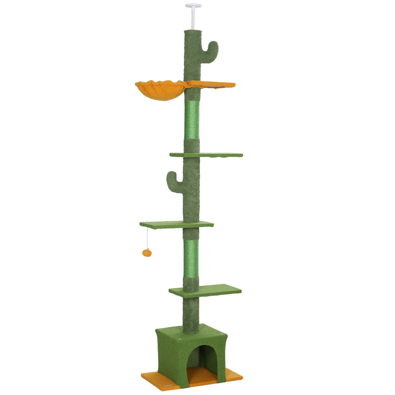 Pawhut Árbol Para Gatos De Suelo A Techo Altura Ajustable 230-275 Cm Verde