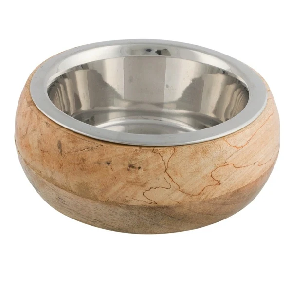 Comedero Acero Inox, Marco Madera, 0.45 l/ø 16 cm