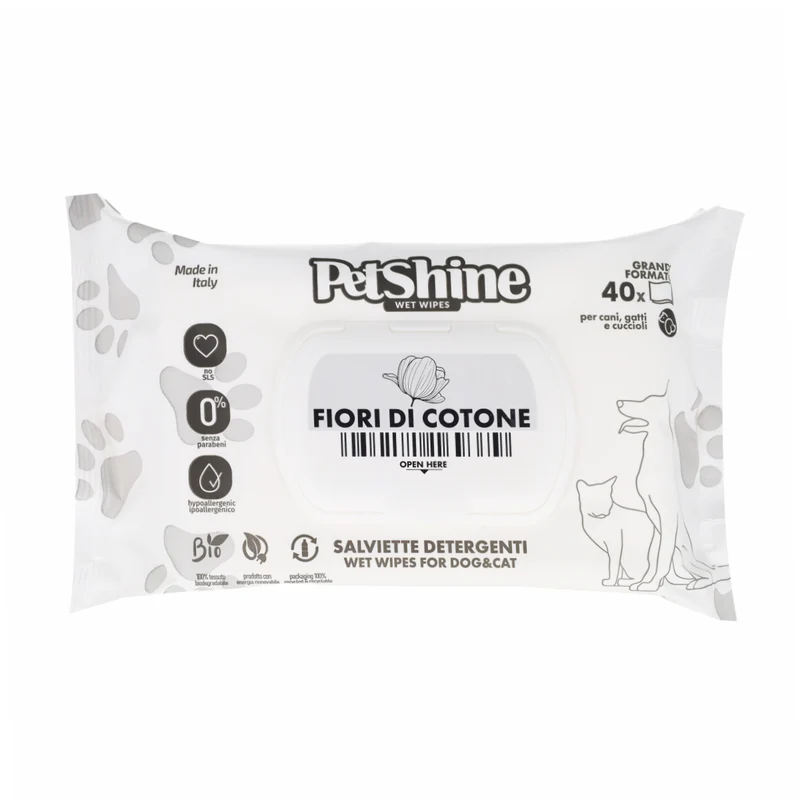 Toallitas Higiene Perro y Gato Flores y Algodón Porrini 40 uds