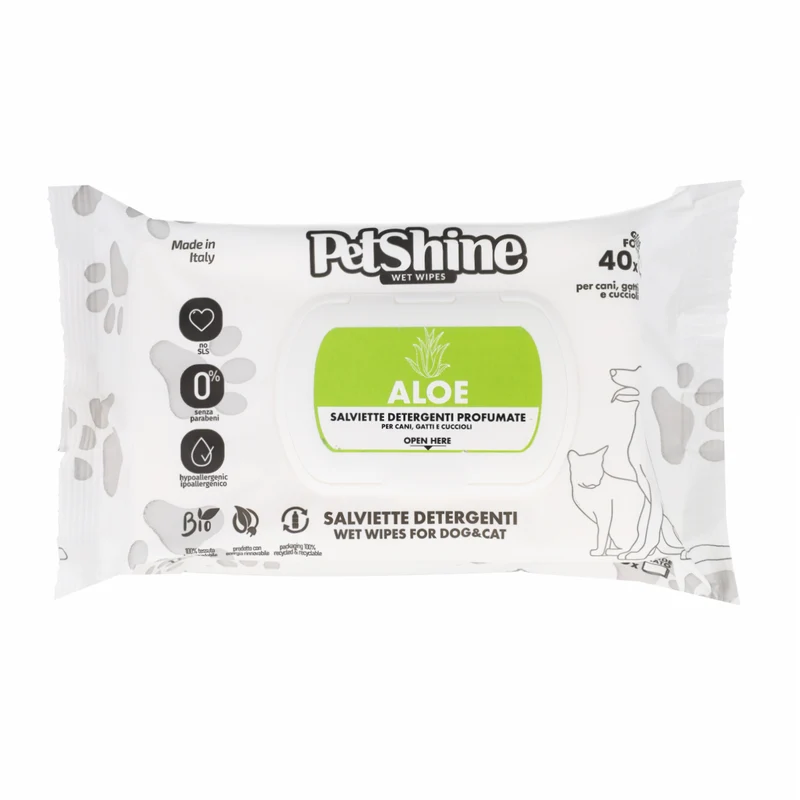 Porrini Toallitas Higiene Perro/Gato, Aloe, 40 uds