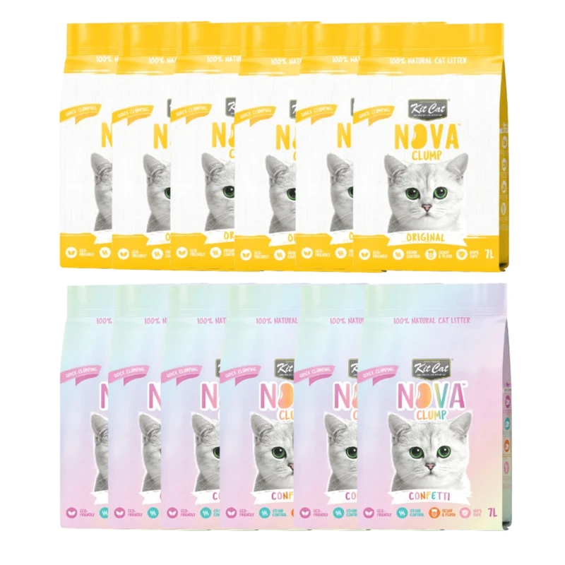 Kit Cat Nova Pack Ahorro 12 (6 Original y 6 Confetti) 7 L Arena Vegetal para gatos