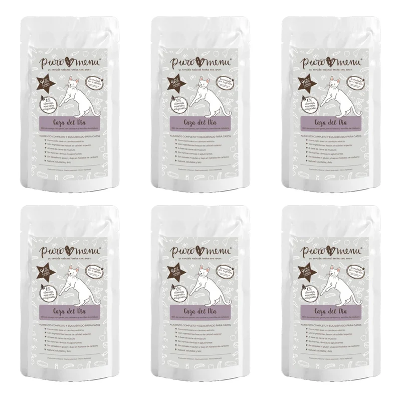 Pack Caza del Día (Conejo) Puromenu 6x100 g Comida húmeda Barf gatos