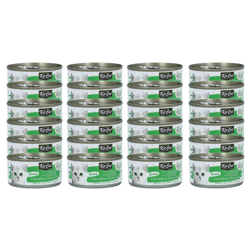 Pack 24x Kit Cat Lata Gravy - Pollo & Huevo Codorniz 70 g Comida húmeda para gatos en salsa
