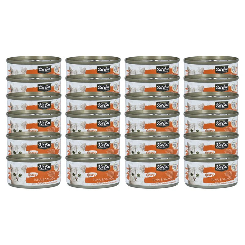 Pack 24x Kit Cat Lata Gravy - Atún & Salmón 70 g Comida húmeda para gatos en salsa