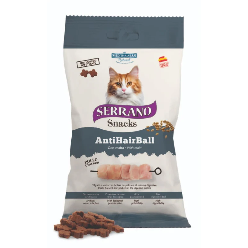 Serrano Snacks AntiHairBall de pollo con malta para gatos 50 g