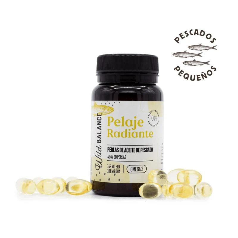 Pelaje Radiante Cápsulas Omega 3 natural para mascotas Wild Balance 60 perlas