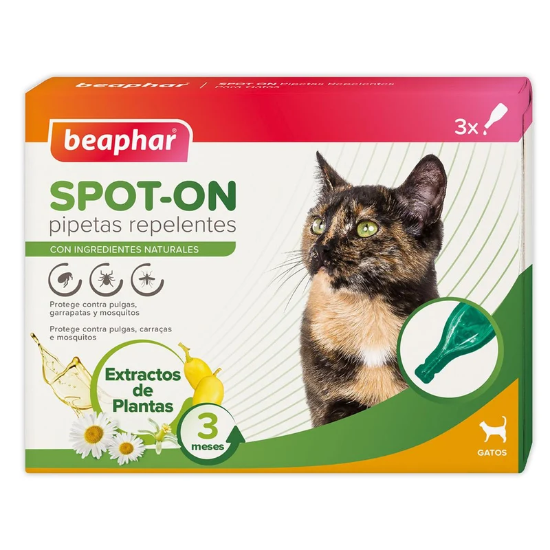 Pipetas repelentes antiparasitarias naturales gatos 3x1 ml
