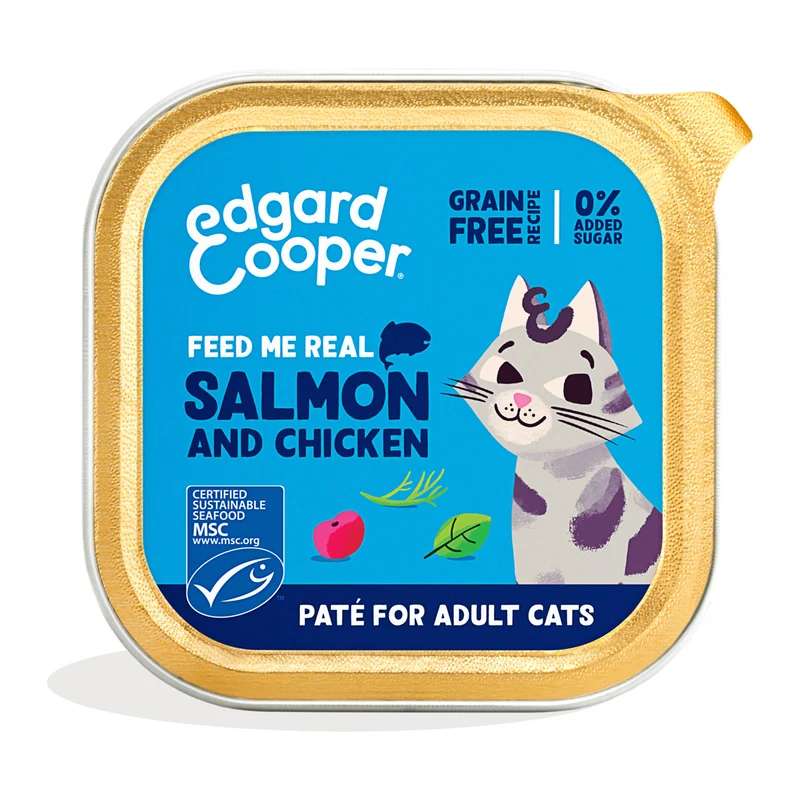Comida húmeda gatos paté Tarrina Salmón y Pollo Edgard & Cooper 85 g