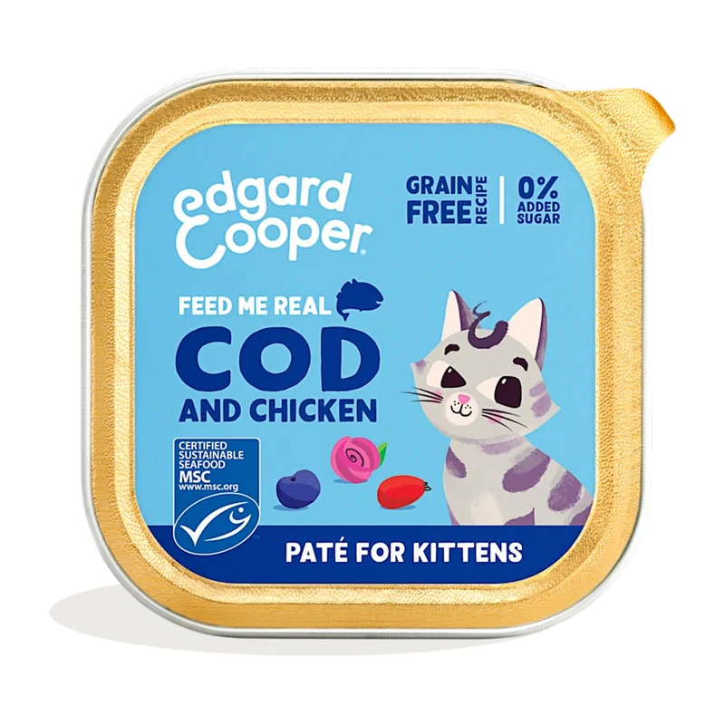 Comida húmeda gatos paté Tarrina Kitten Bacalao y Pollo Edgard & Cooper 85 g