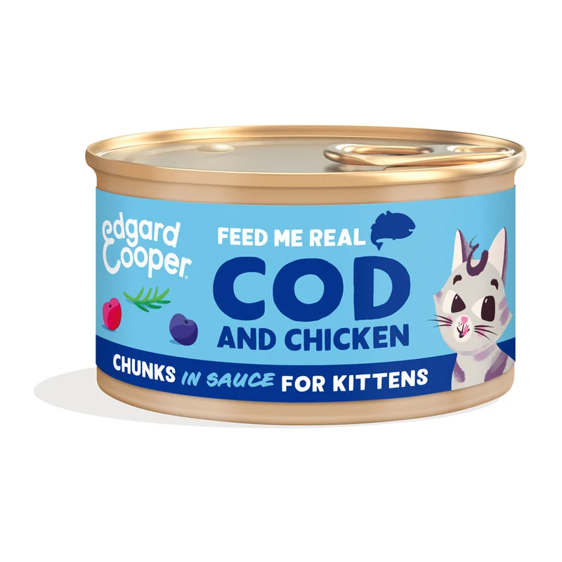 Comida húmeda gatos en salsa Trocitos de Bacalao y Pollo Edgard & Cooper 85 g