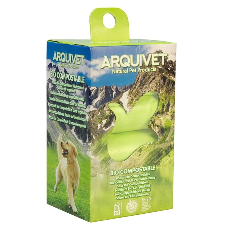 Bolsas excrementos Bio Compostables Arquivet 8 rollos x 15 bolsas