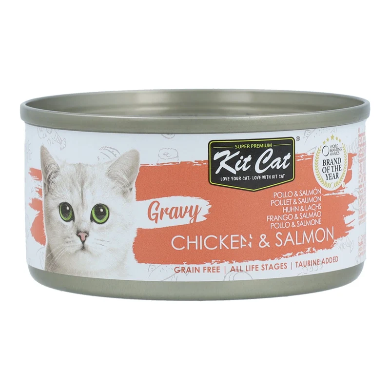 Kit Cat Lata Gravy - Pollo & Salmón 70 g Comida húmeda para gatos en salsa