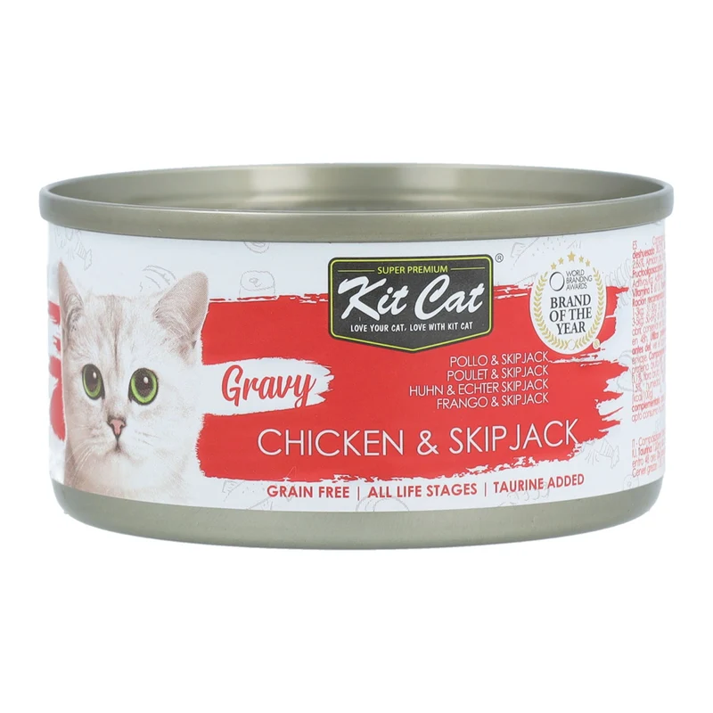 Kit Cat Lata Gravy - Pollo & Bonito Skipjack 70 g Comida húmeda para gatos en salsa