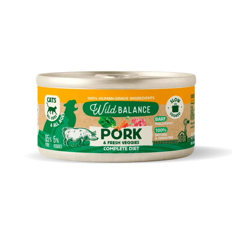 Lata de cerdo y verduras BARF para gatos Wild Balance 120 g