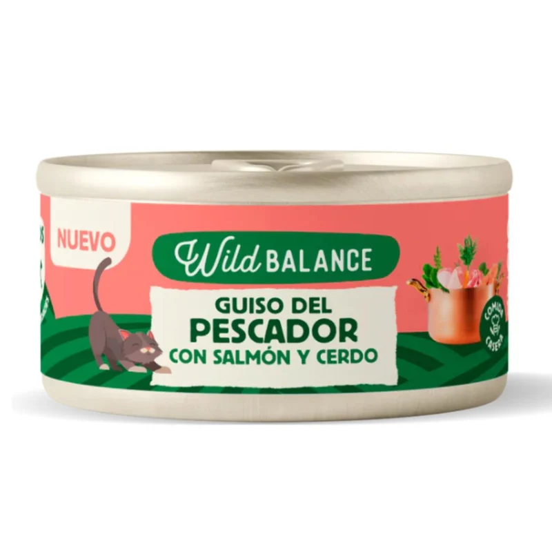 Lata completa Guiso del Pescador con Salmón y Cerdo para Gatos Wild Balance 80 g