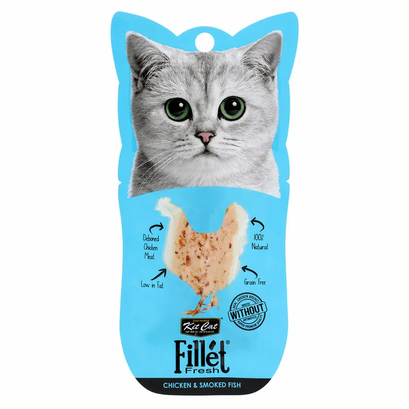 Kit Cat FilletFresh - Pollo y Pescado Ahumado 30 g Snack natural para gatos