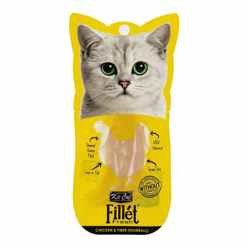 Kit Cat FilletFresh - Pollo y Fibra (Hairball) 30 g Snack natural para gatos
