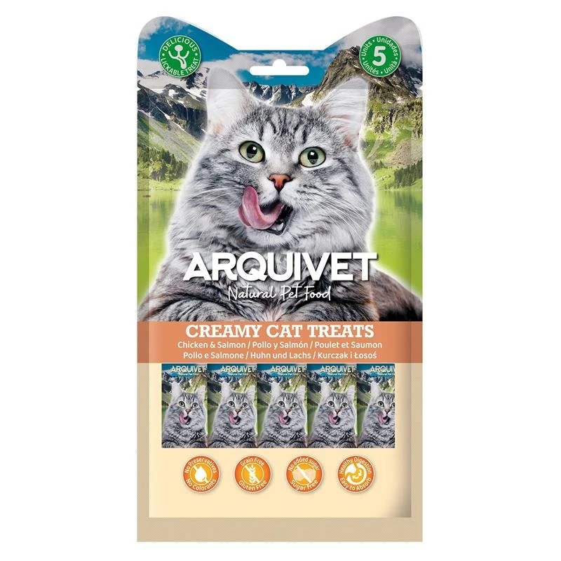 Creamy Cat Treats Snack cremoso de Pollo y Salmón Arquivet 5x14 g