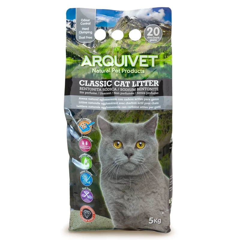 Classic Cat Litter 5 Kg - Arena 100% natural aglomerante con carbón activo - para gatos - Producto premium