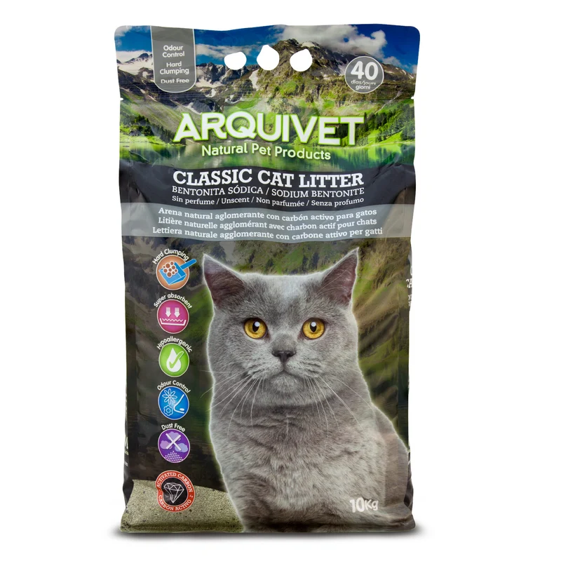 Classic Cat Litter 10 Kg - Arena 100% natural aglomerante con carbón activo - para gatos - Producto premium