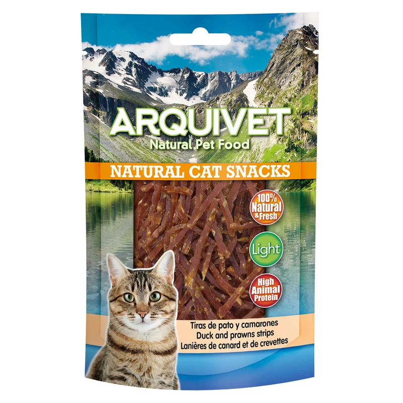 Tiras de pato y camarones 50 gr - Snacks 100% naturales para gatos - Alimento complementario para felinos