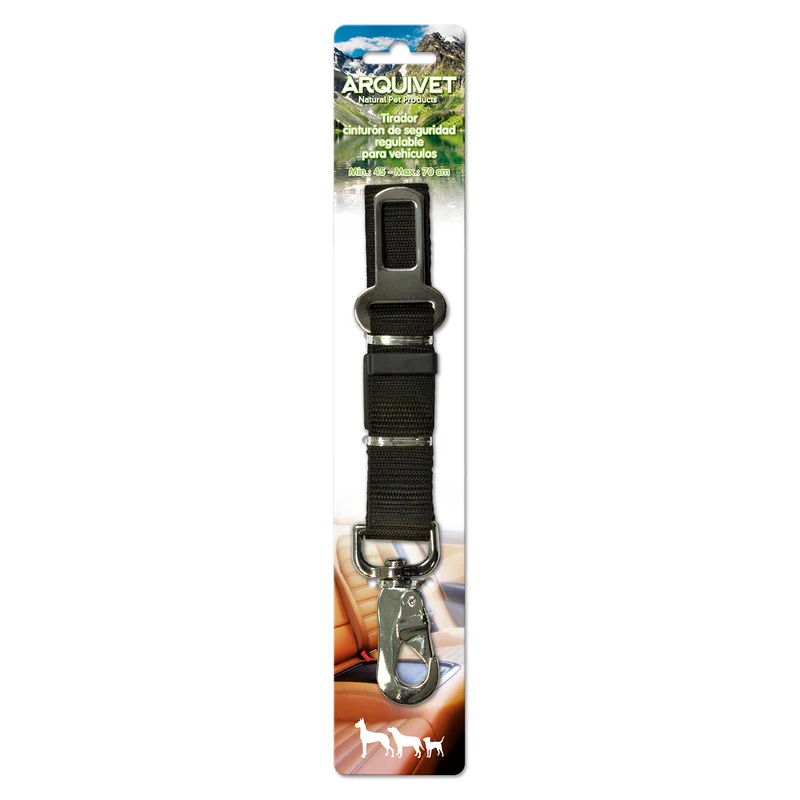 Tirador cinturon seguridad regulable Negro - 45-70 cm - Anclaje para cinturón muy resistente - Accesorios para perros